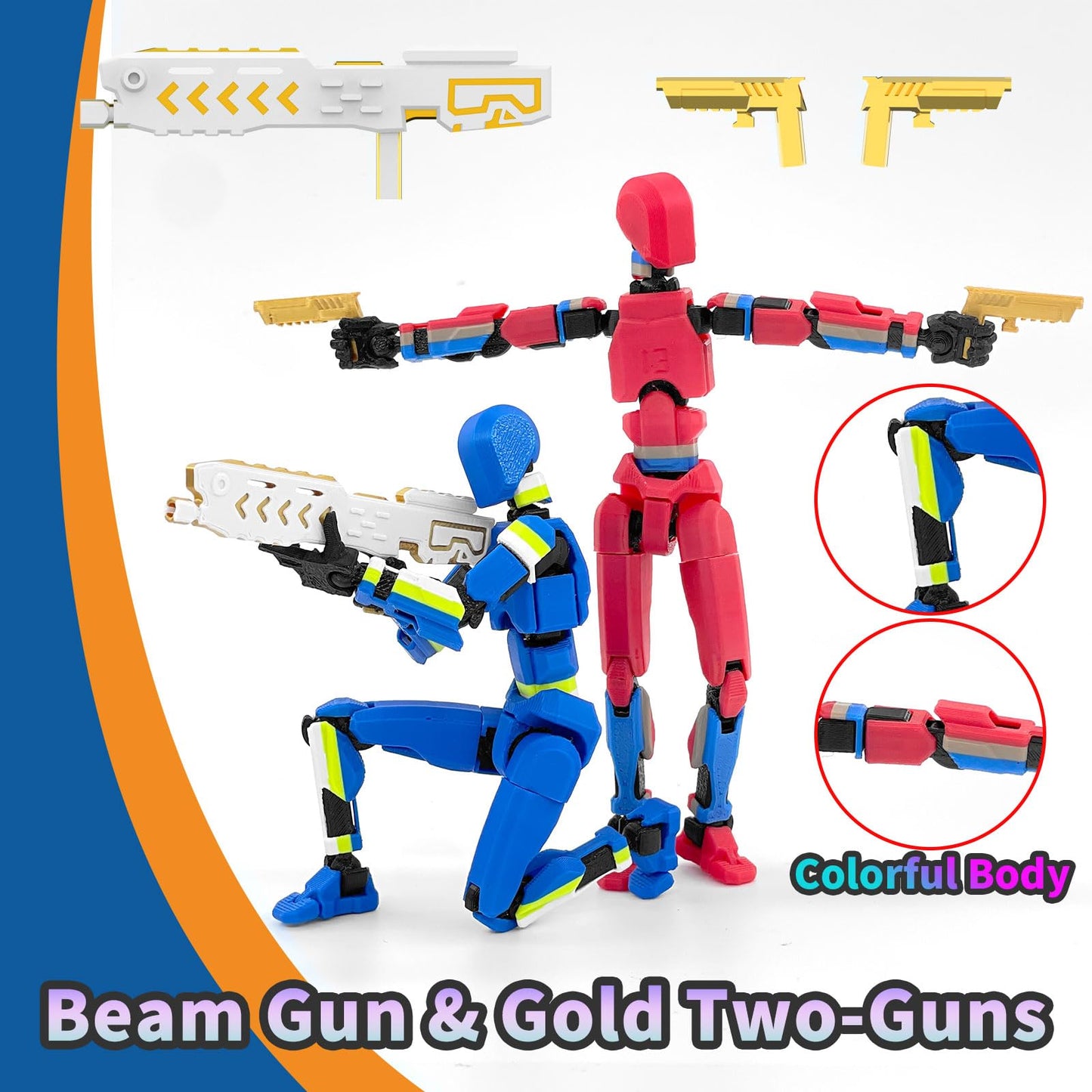 Falandi 5-Pack T13 Action Figures – Pre-Assembled Multi-Colored Titan 13 Set with Laser Sabers, 3D Printed Lucky Robo Dummy & Nova Figures