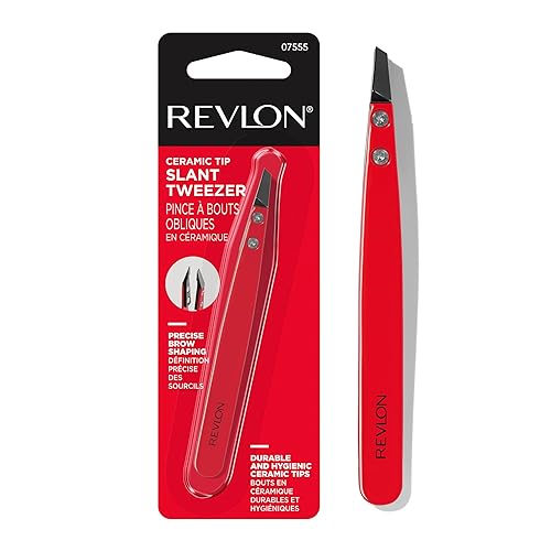 Revlon Ceramic Slanted Tip Tweezers, Precision For Eyebrow Shaping and Fine Hair Removal, Stocking Stuffer for Women & Men, Stainless Steel Body, 1