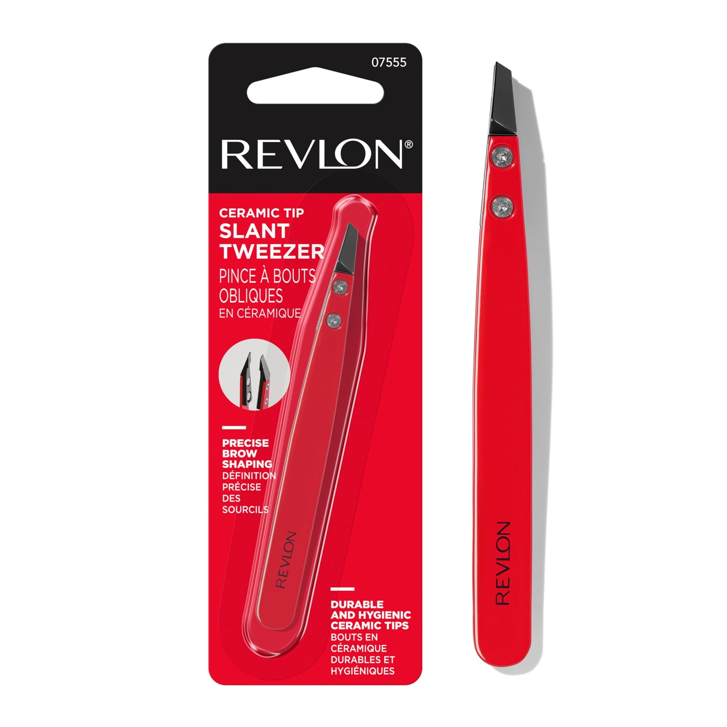 Revlon Ceramic Slanted Tip Tweezers, Precision For Eyebrow Shaping and Fine Hair Removal, Stocking Stuffer for Women & Men, Stainless Steel Body, 1