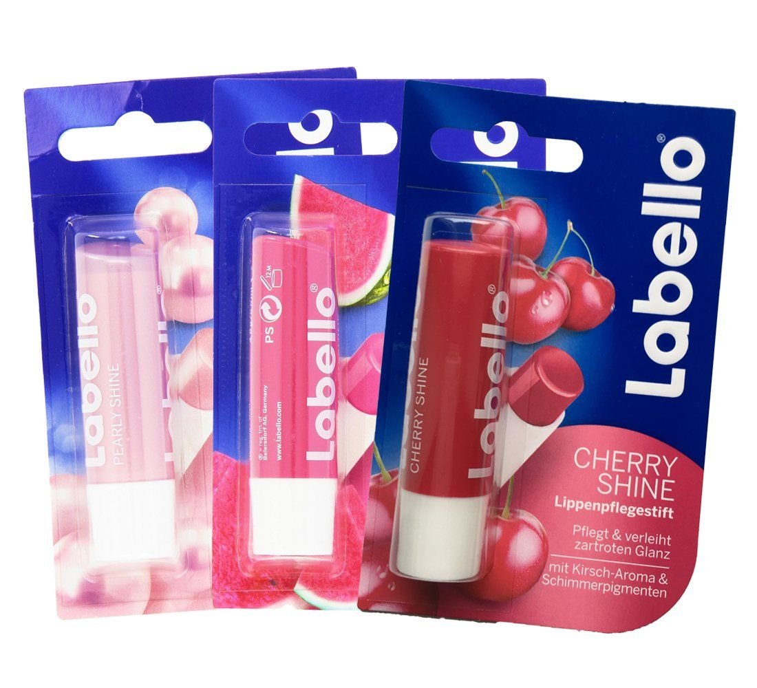 Labello Pearly Shine, Labello Watermelon Shine, Labello Cherry Shine Lip Balm Bundle Beauty and Personal Care Labello
