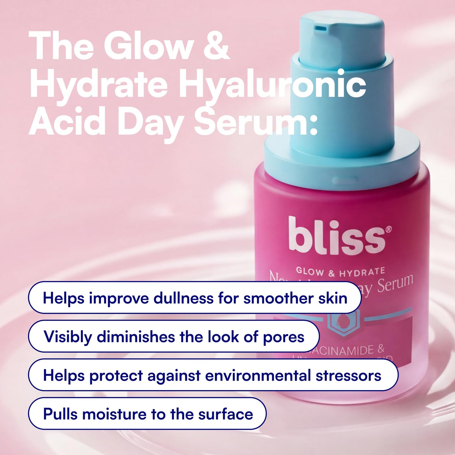 Bliss Glow & Hydrate Serum - Niacinamide + Hyaluronic Acid Face Serum with Vitamin E - Hydrating & Brightening Serum for Dull Skin, Pores & Uneven