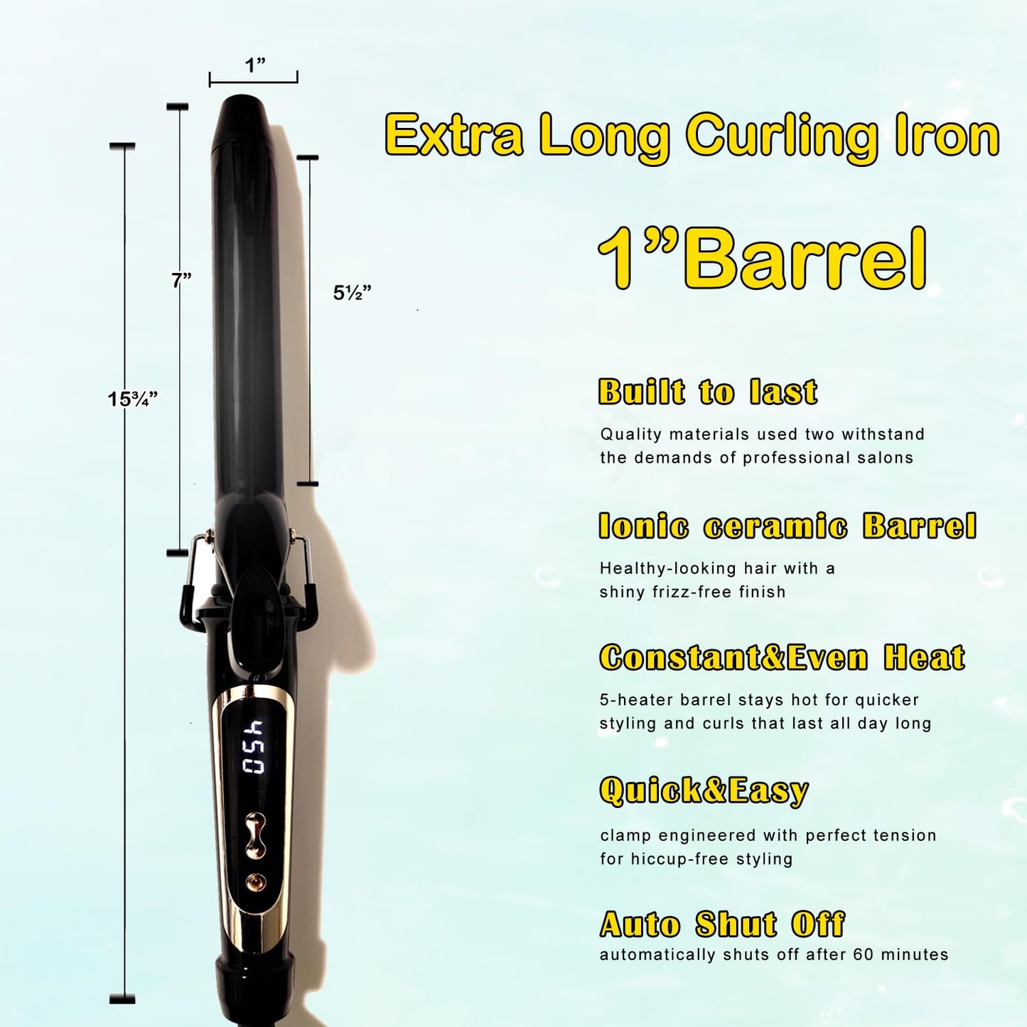 abp 1 Inch Curling Iron Extra Long Barrel with Ceramic Coating for Long/Medium Hair,LED Display Instant Heat up to 450°F with clamp,Hair Waving Style Beauty and Personal Care abp