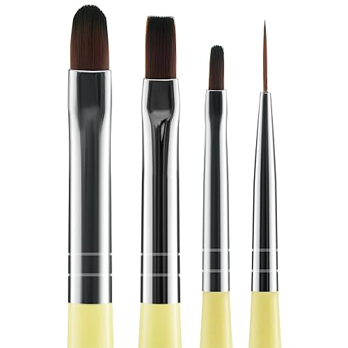 Beaute Galleria 4-Piece UV Gel Nail Art Brush Set - Pro Flat, Carved, Detailer, Round for Fine Line, Detailer, Outline, Striping, Polygel Nails, Gel
