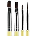 Beaute Galleria 4-Piece UV Gel Nail Art Brush Set - Pro Flat, Carved, Detailer, Round for Fine Line, Detailer, Outline, Striping, Polygel Nails, Gel