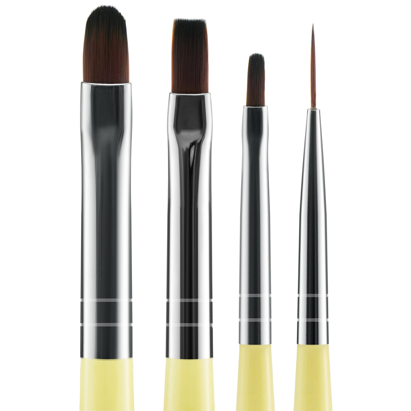 Beaute Galleria 4-Piece UV Gel Nail Art Brush Set - Pro Flat, Carved, Detailer, Round for Fine Line, Detailer, Outline, Striping, Polygel Nails, Gel