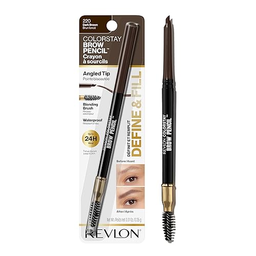 Revlon ColorStay Eyebrow Pencil with Spoolie Brush, Waterproof, Hair-Like Strokes for Natural Looking Brows, 220 Dark Brown, 0.021 oz