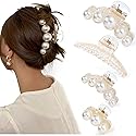 Mehayi 4 PCS Large Pearl Hair Claw Clips for Women Girls, Hair Barrette Clamps for Thick Thin Hair, Fashion Hair Accessories Headwear Styling Tools