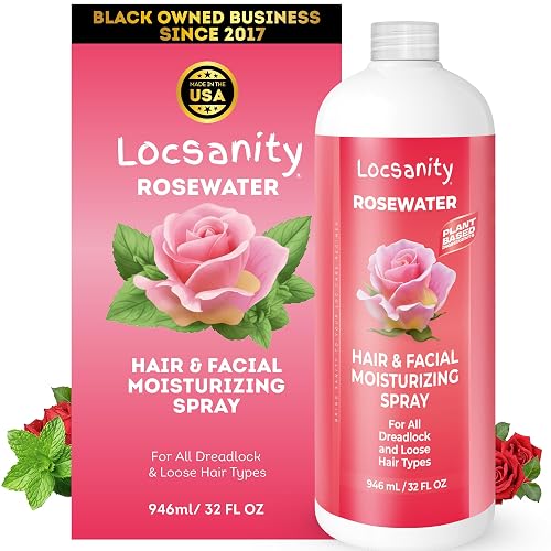Locsanity Pure Rosewater Hair and Facial Spray - Jumbo Size Hydrating Face Mist to Soothe, Refresh, and Rejuvenate Skin, Reduce Oil and Buildup (32oz)