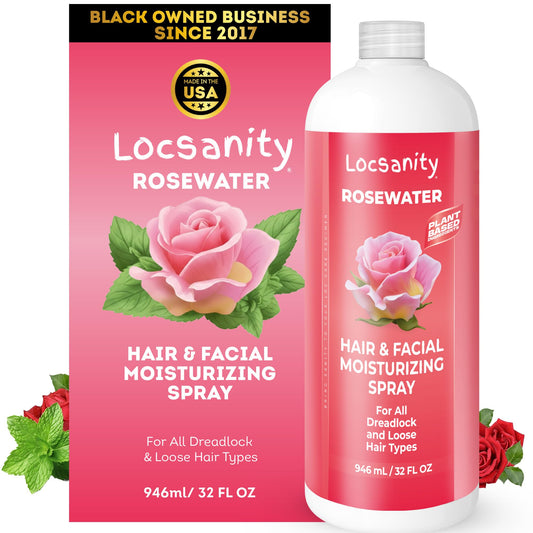 Locsanity Pure Rosewater Hair and Facial Spray - Jumbo Size Hydrating Face Mist to Soothe, Refresh, and Rejuvenate Skin, Reduce Oil and Buildup (32oz)