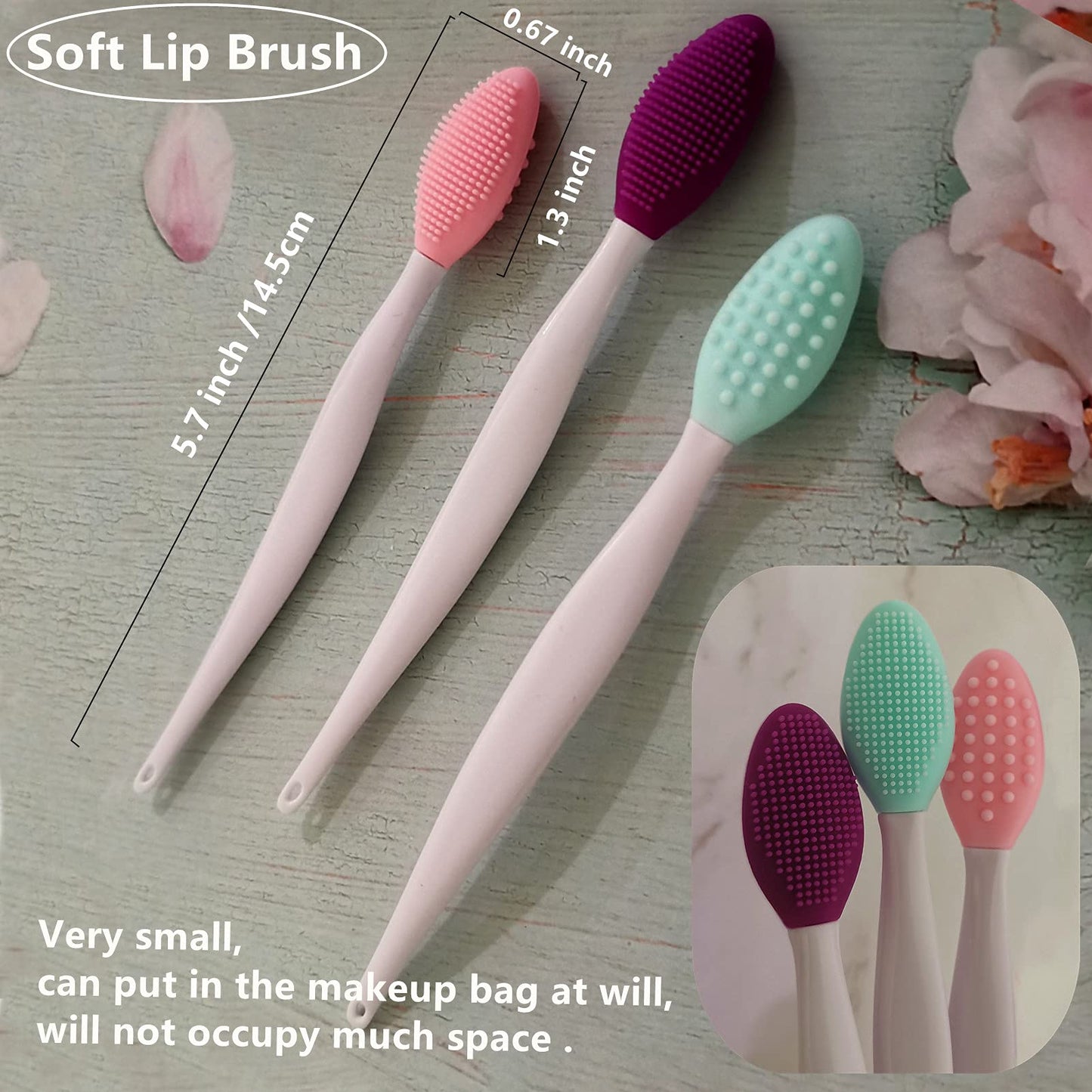 3 Pcs Lip Scrub Brush,Lip Scrubber Exfoliator,Double-Sided Silicone Lip Brush Tool for Men Women Lip Lightening, Lip Exfoliator Scrubber Tool for Dark