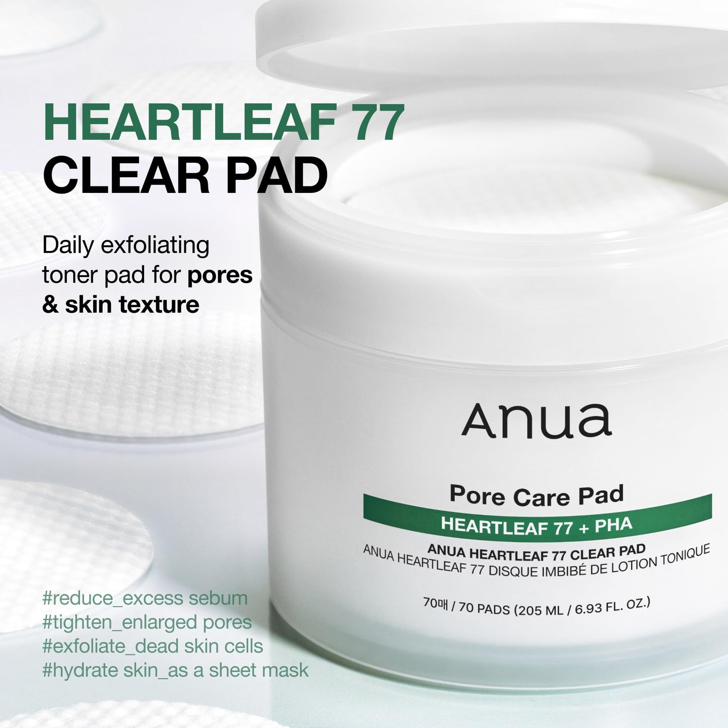 ANUA Heartleaf 77 Toner Pad 70 Sheets, PHA Dead Skin Care Low pH with Korean toner pads, Daily exfoliating, Quick & Easy Facial Mask With Hearleaf