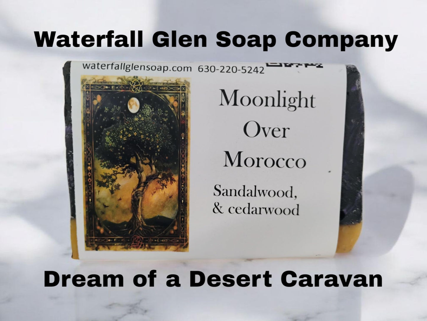 WFG WATERFALL GLEN SOAP COMPANY, LLC, Moonlight over Morocco bath soap, spiced wood aroma, vegan soap