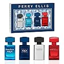 Perry Ellis Men's 4-Piece Mini Cologne Set for Men - Cologne Gift Sampler Set, EDT, Perfume Samples, Travel Size - Aqua, Aqua Extreme, Platinum