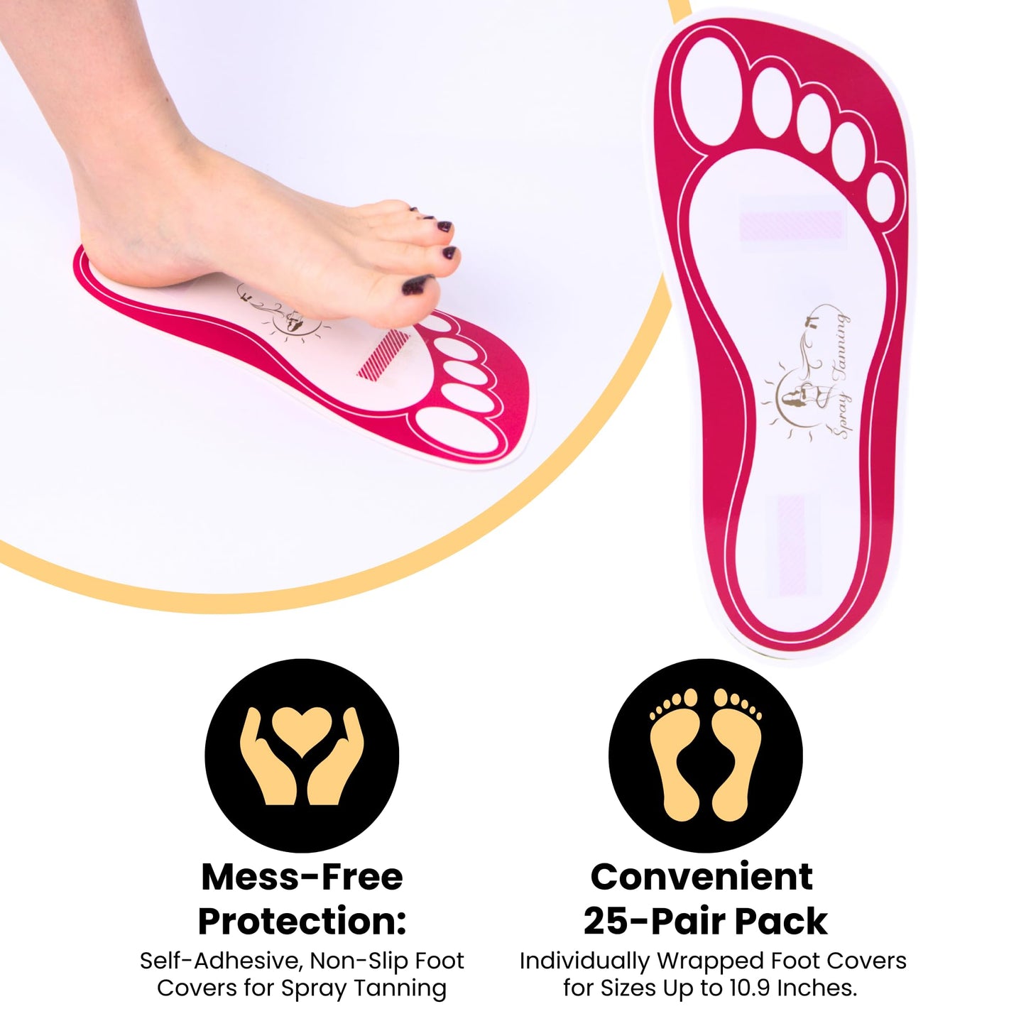 25Pairs(50Feets) Disposable Stick Spray Tanning Feet Pads Perfect for preventing spray tan solution,Deluxe & Hygienic Spray Tan Feet Pads-Ideal