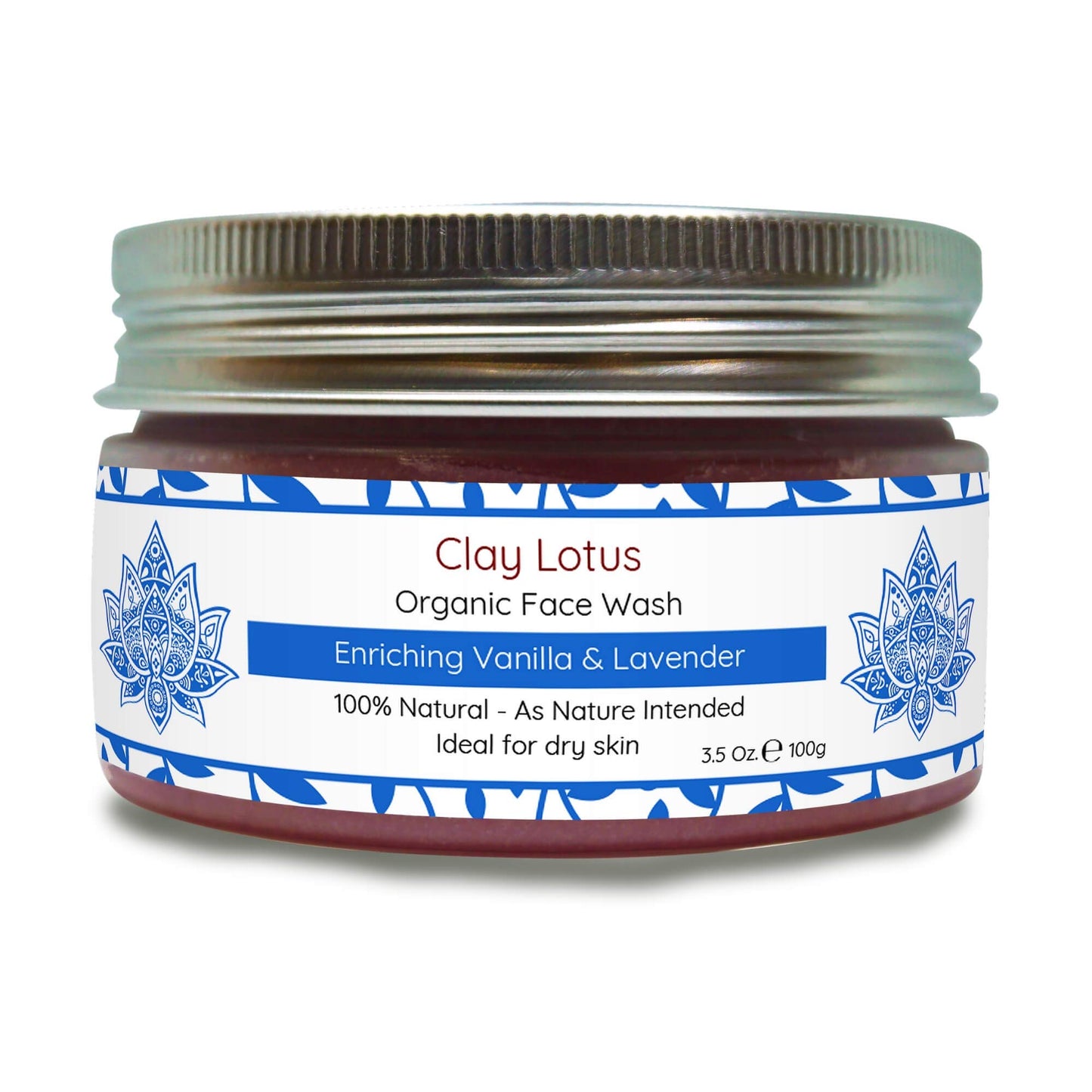 Clay Lotus Organic Face Wash - Hydrating Cleanser for Dry, Mature Skin. Anti-aging, Natural Formula for Reduced Wrinkles and Restored Radiance- Vegan