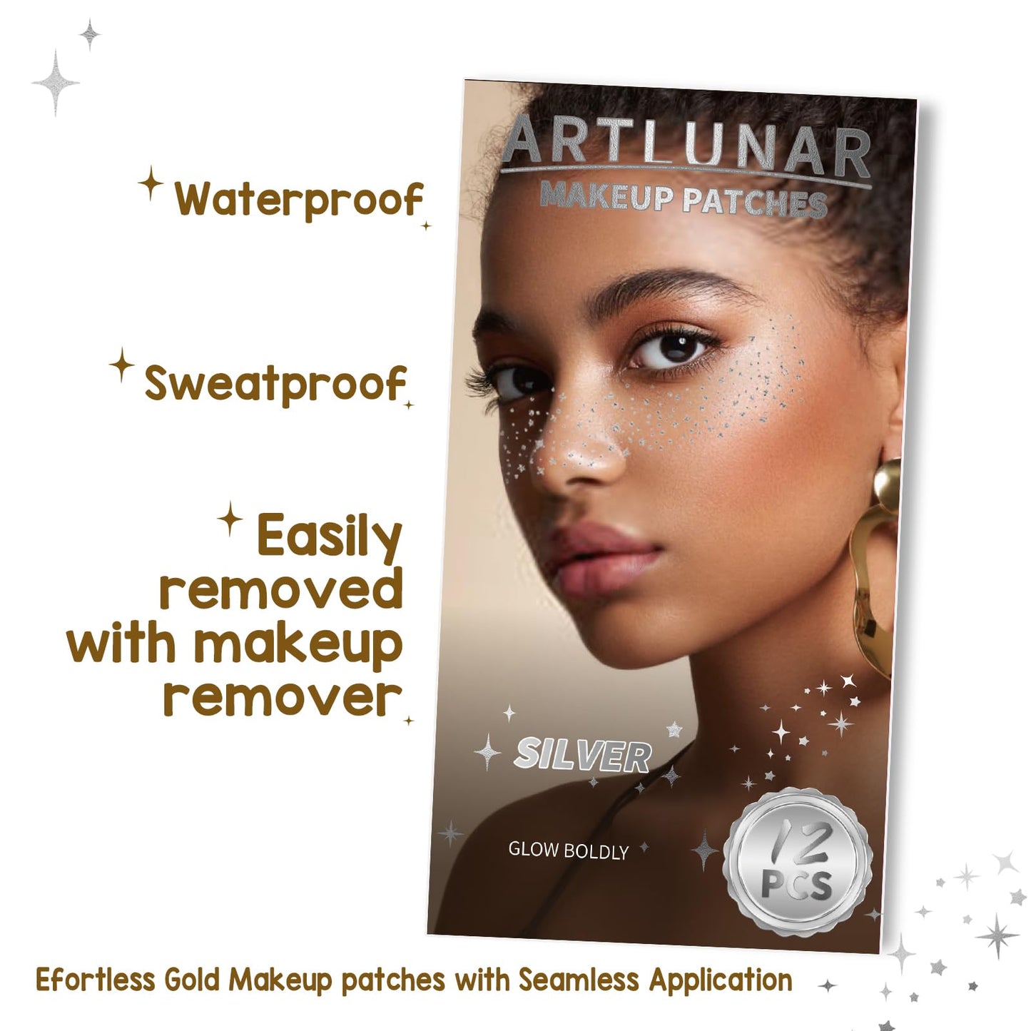 Artlunar 12Pcs Face Glitter Makeup Patches, Glitter Makeup Accessories for Women & Girls, Perfect for Music Festivals, Easter, Concerts, Parties