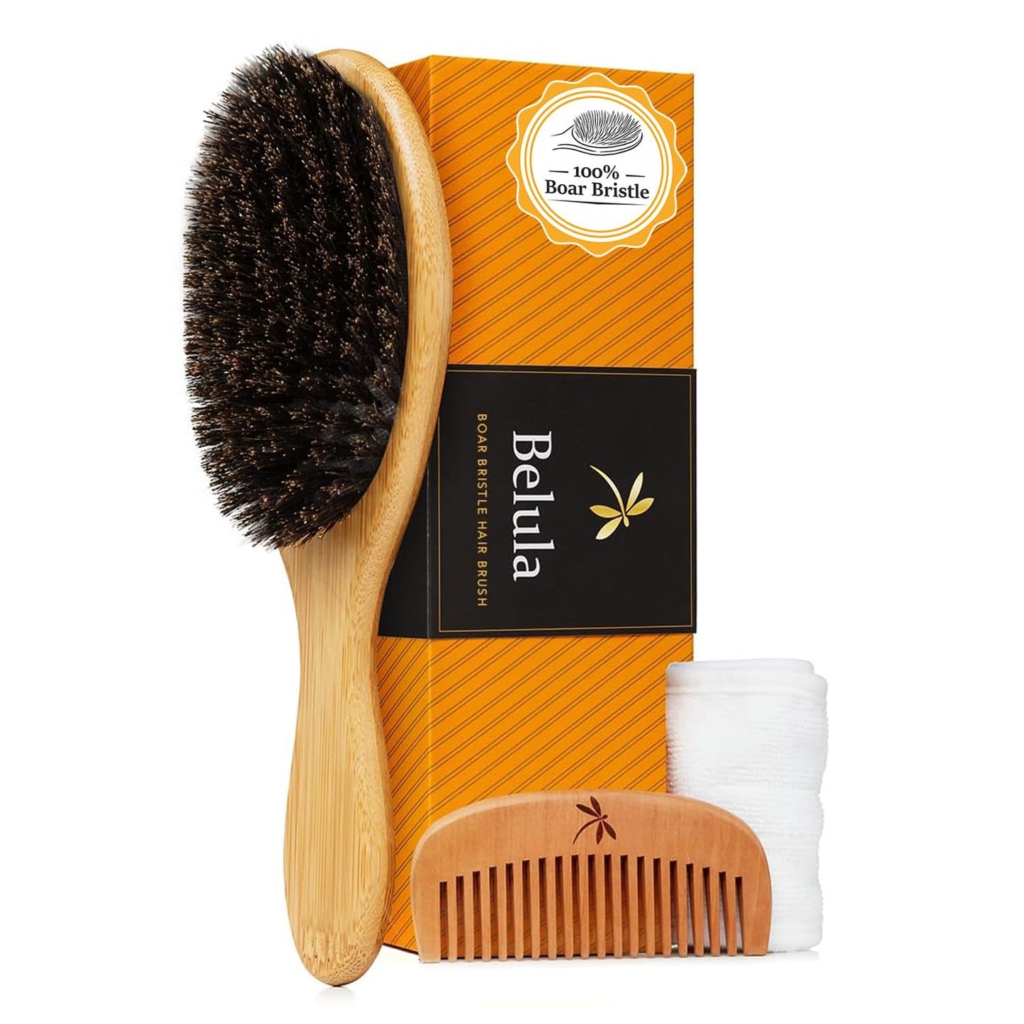 Belula 100% Boar Bristle Hair Brush Set (Medium). Soft Natural Bristles for Thin and Fine Hair. Restore Shine And Texture. Wooden Comb, Travel Bag Beauty and Personal Care Belula
