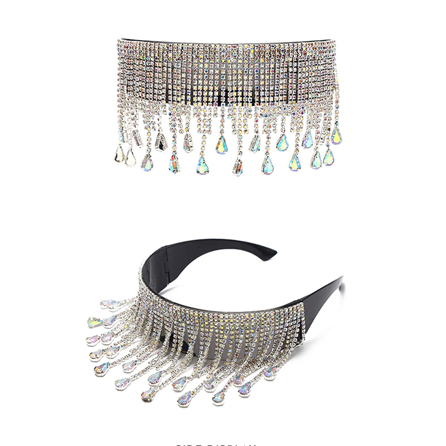 COTIA Oversized Goggles Sunglasses Women Luxury Fsahion Tassel Crystal Diamond Sun Glasses Mask Steampunk Eye Protection Glasses (black)