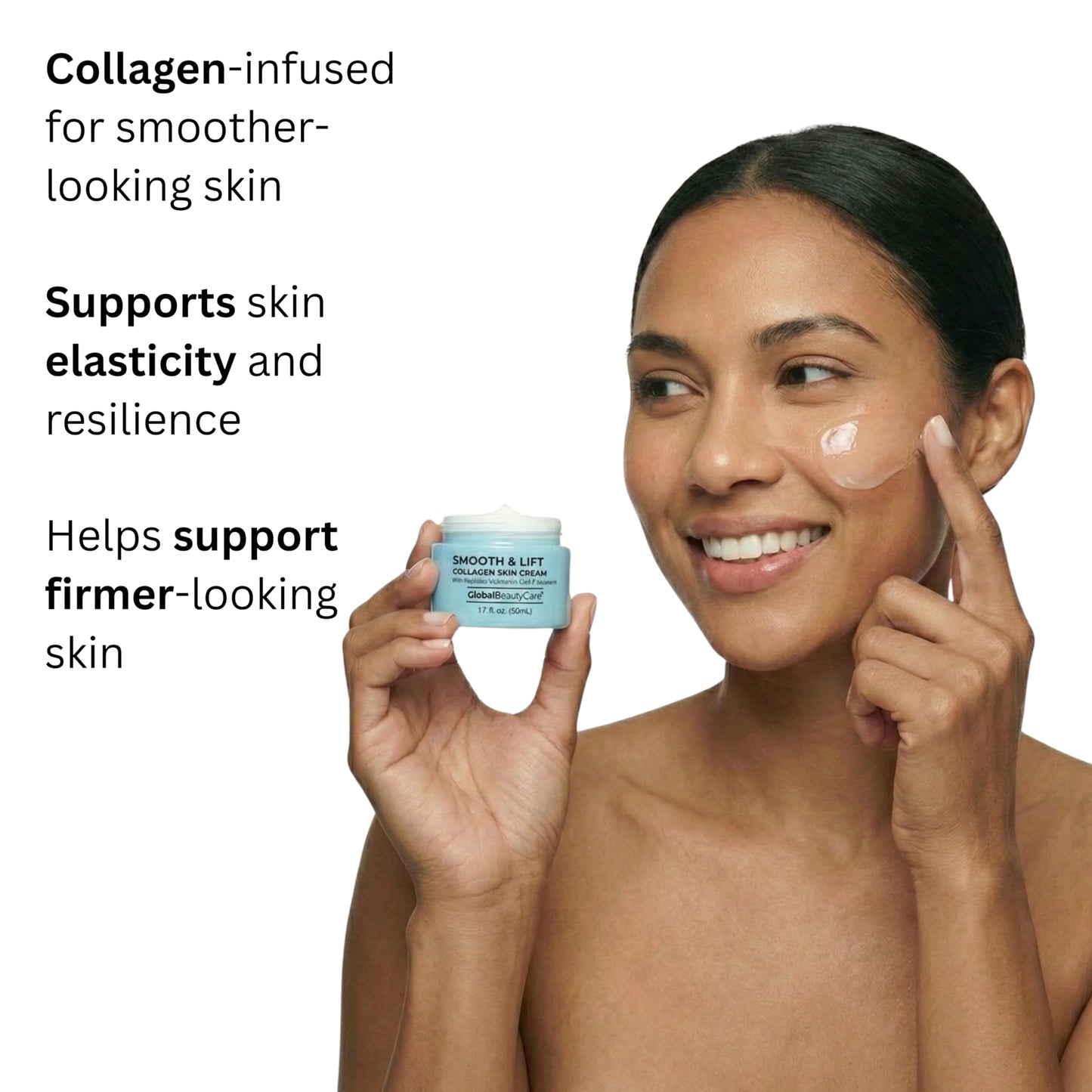 Global Beauty Care Smooth & Lift Collagen Skin Cream - Hydrating Face Moisturizer to Support Skin Elasticity with Peptides, Hyaluronic Acid, Squalane
