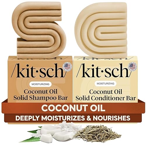 Kitsch Coconut Oil Shampoo and Conditioner Set - Deep Moisturizing Shampoo and Conditioner Bar for Dry Damaged Hair - Hydrating Solid Bars for Curly