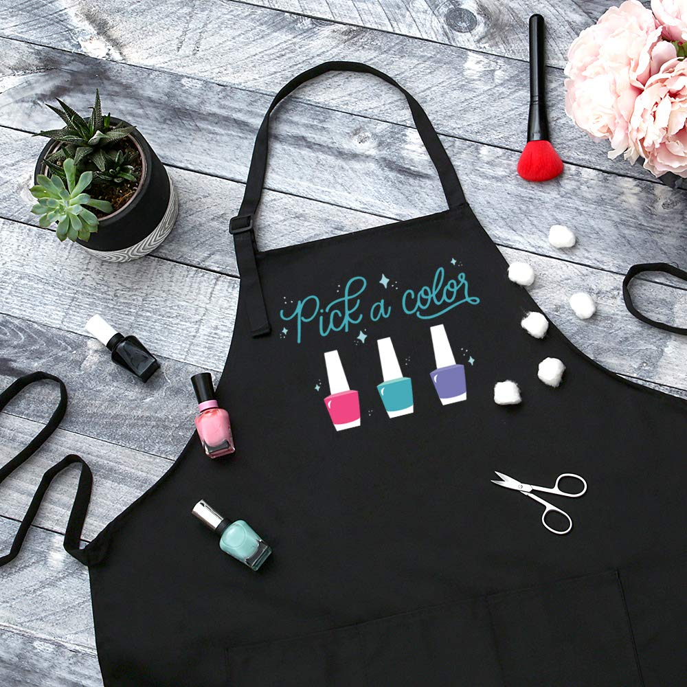 Pick A Color Nail Tech Apron - Nail Technician Apron for Women - Manicurists, Nail Art Supplies for Nail Salons, 3 Pocket Cosmetology Smock