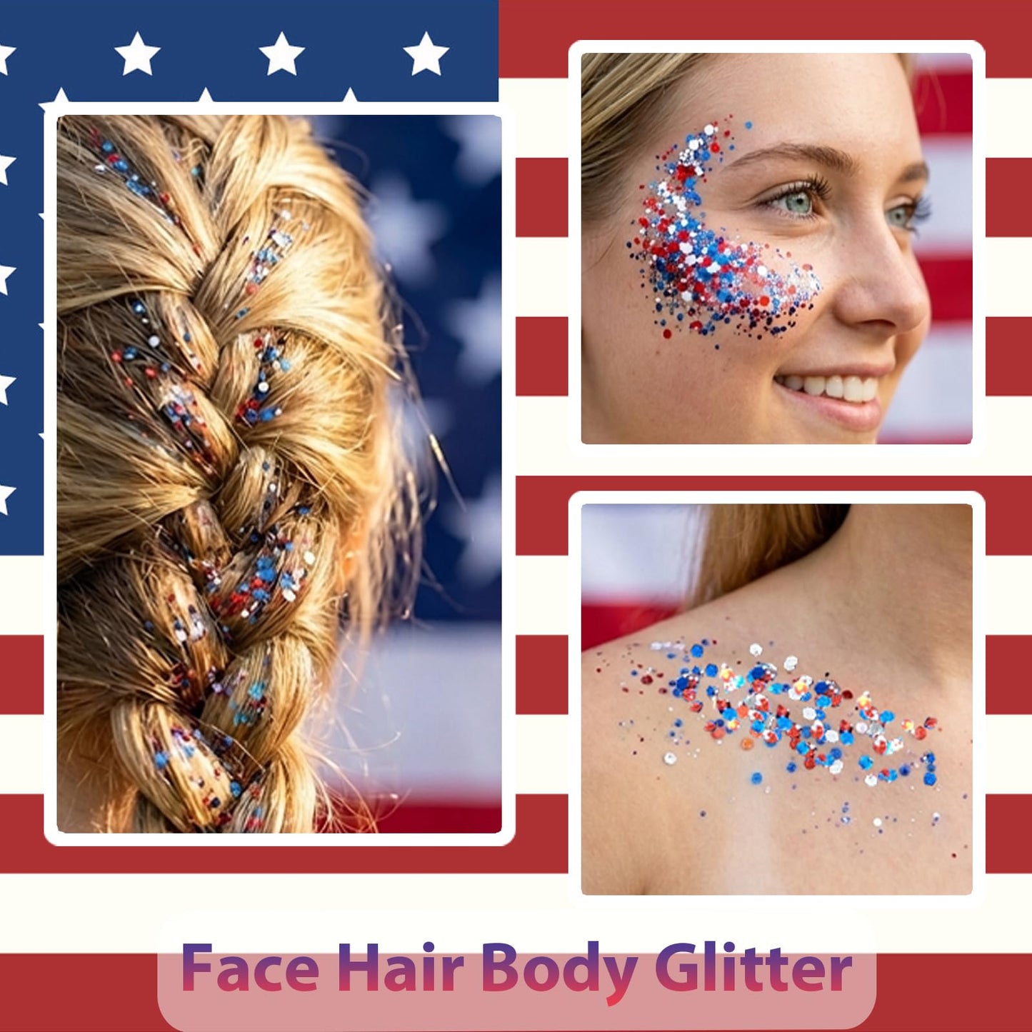 Mysense Patriotic Red White and Blue Body Glitter Stick,4th of July Accessories,Sparkling Face Hair Glitter for 4th of July Outfits Women Beauty and Personal Care Mysense
