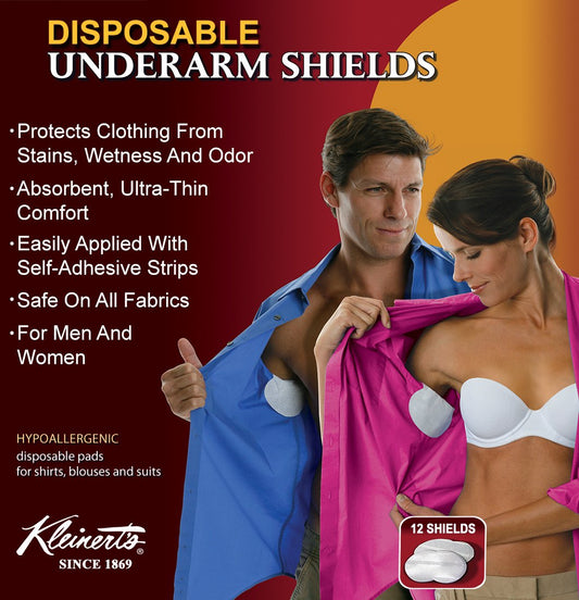 Kleinert’s Disposable Peel & Stick Absorbent Underarm Pads. 12 Pads (6 Pair) Style # MW-4900. Measures 5" W x 5 3/4" L. Discreet, Comfortable, Sweat Beauty and Personal Care Kleinert's