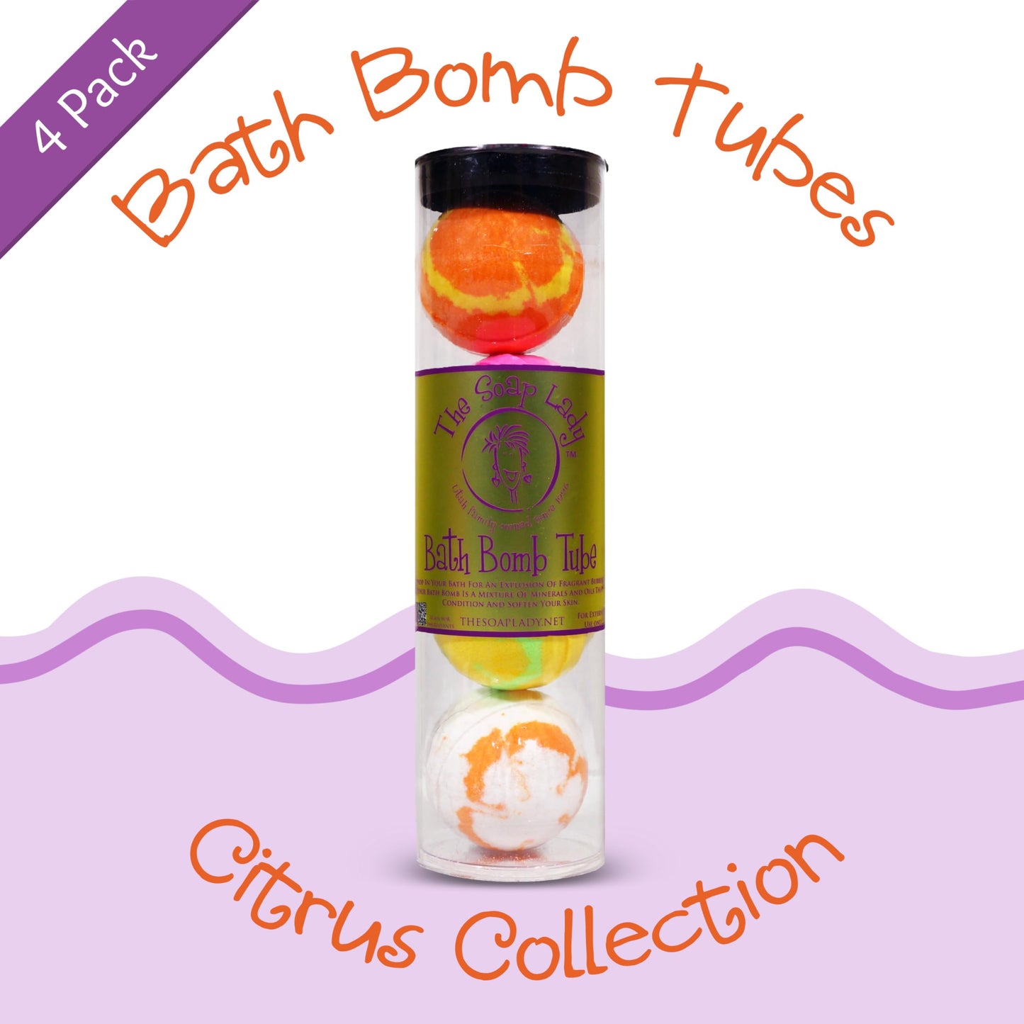 The Soap Lady Bath Bombs - Citrus Grove, Grapefruit, Lemon Lime, & Satsuma - 4 Pack
