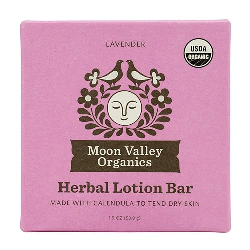 Moon Valley Organics Herbal Lotion Bar in Lavender, Moon Melt Bar, Calendula and Comfrey, Beeswax, Heal and Restore Chapped Skin, Soothing