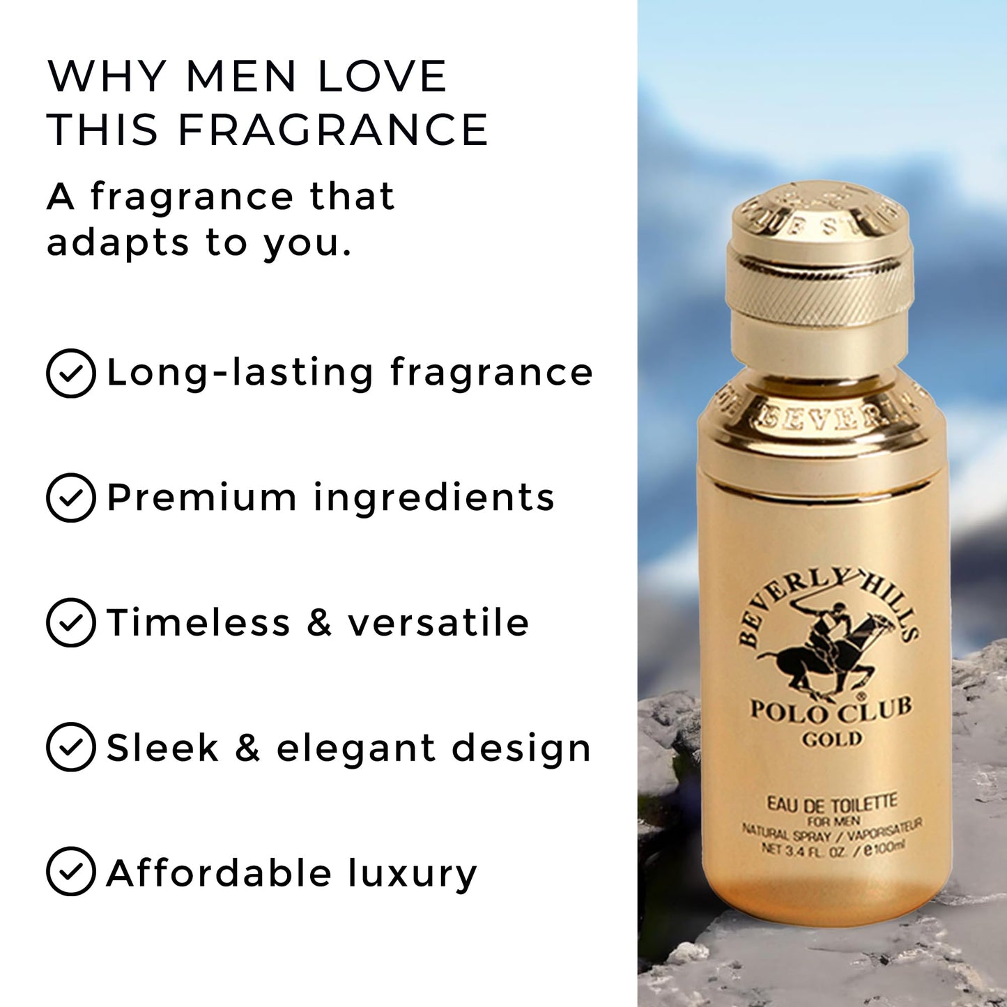 Beverly Hills Polo Club GOLD - Cologne for Men with Notes of Sandalwood, Leather & Patchouli - Classic & Sexy Fragrance Scent