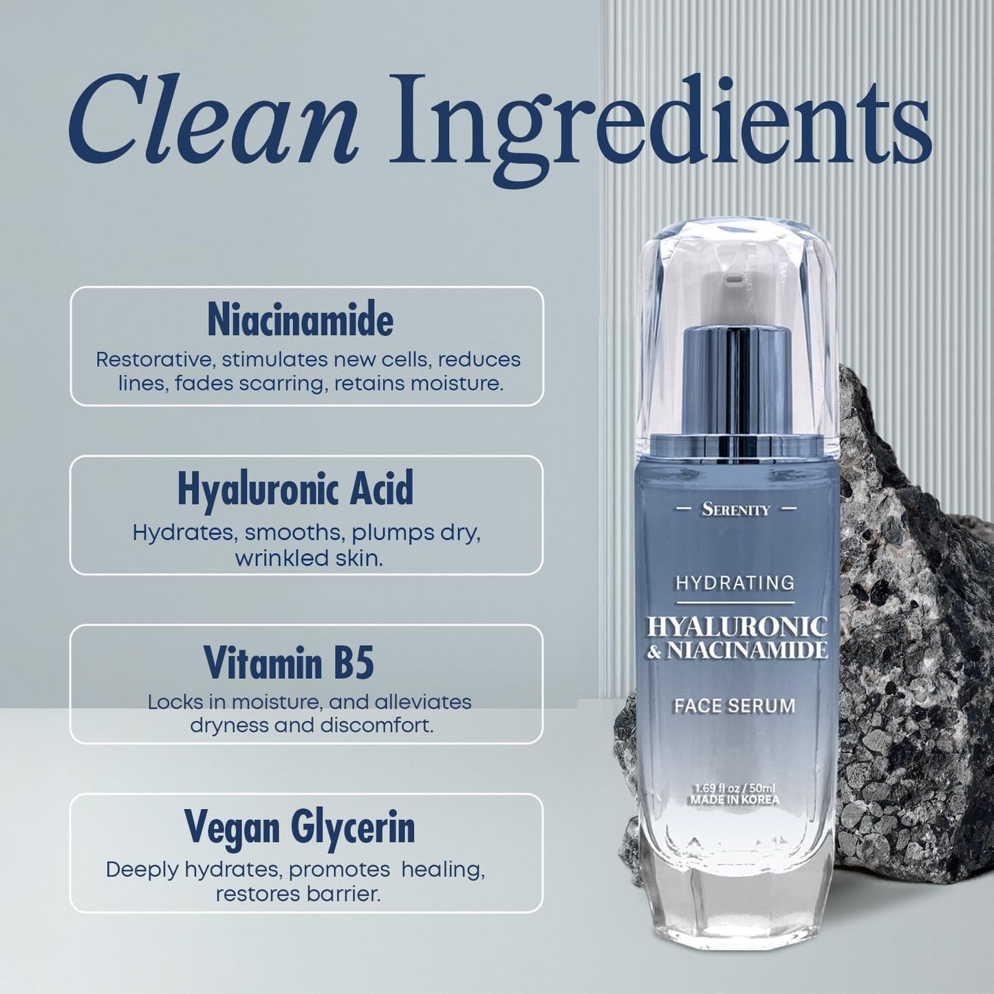 Serenity Dew Hyaluronic Acid & Niacinamide Face Serum - Dermatologist Tested Anti-Aging Korean Skin Care - Ultra Hydrating, Cools, Soothes & Improves