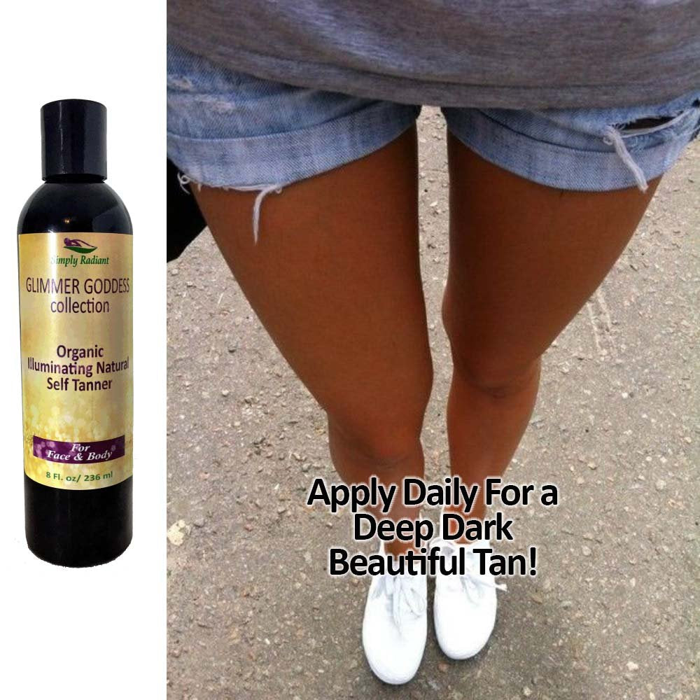 Glimmer Goddess Organic Self Tanner Lotion, Sunless Tanner Lotion - with Shea Butter, Avacado Oil & Almond - Regular, 8oz