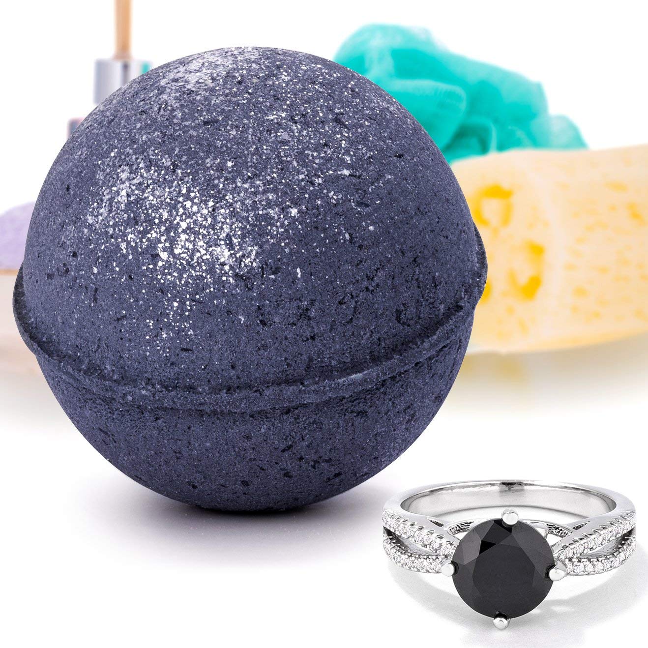Bauble Bomb's Midnight Sapphire Jewelry Surprise Deluxe X Large 9 oz Bath Bomb Fizzies Made in USA, Cruelty Free! Ring Size 07