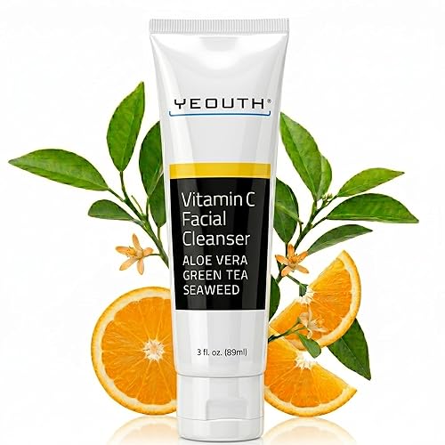YEOUTH Vitamin C Face Wash with Aloe Vera and Seaweed, Hydrating Face Wash Makeup Remover, Targets the Appearance of Uneven Skin Tone and Dull Skin, 3