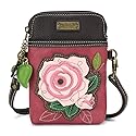 CHALA Plant Life Collection Cell Phone Crossbody Purse-Women PU Leather/Canvas Multicolor Handbag with Adjustable Strap - Rose A - pink