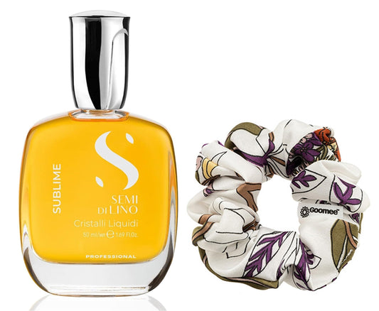 Goomee Cristalli Liquidi Hair Oil Semi Di Lino Sublime Cristalli Liquidi Hair Serum 50ml (1.69 fl oz) Scrunchie (Bundle) Beauty & Personal Care Goomee