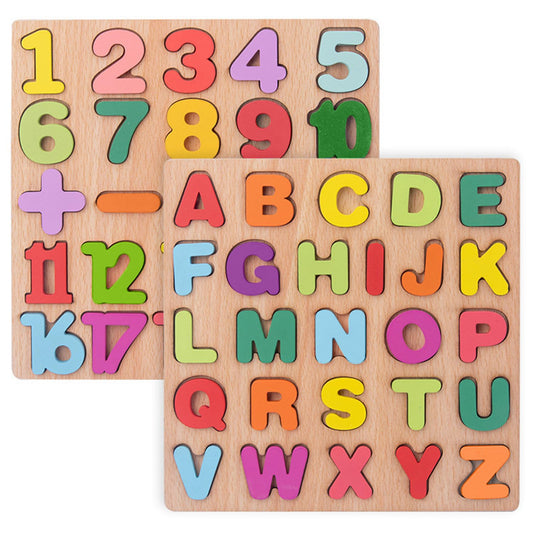Wooden Puzzles for Toddlers – Alphabet & Number Chunky Wood Puzzle Board, Preschool Educational Learning Toy for Boys & Girls, Kindergarten