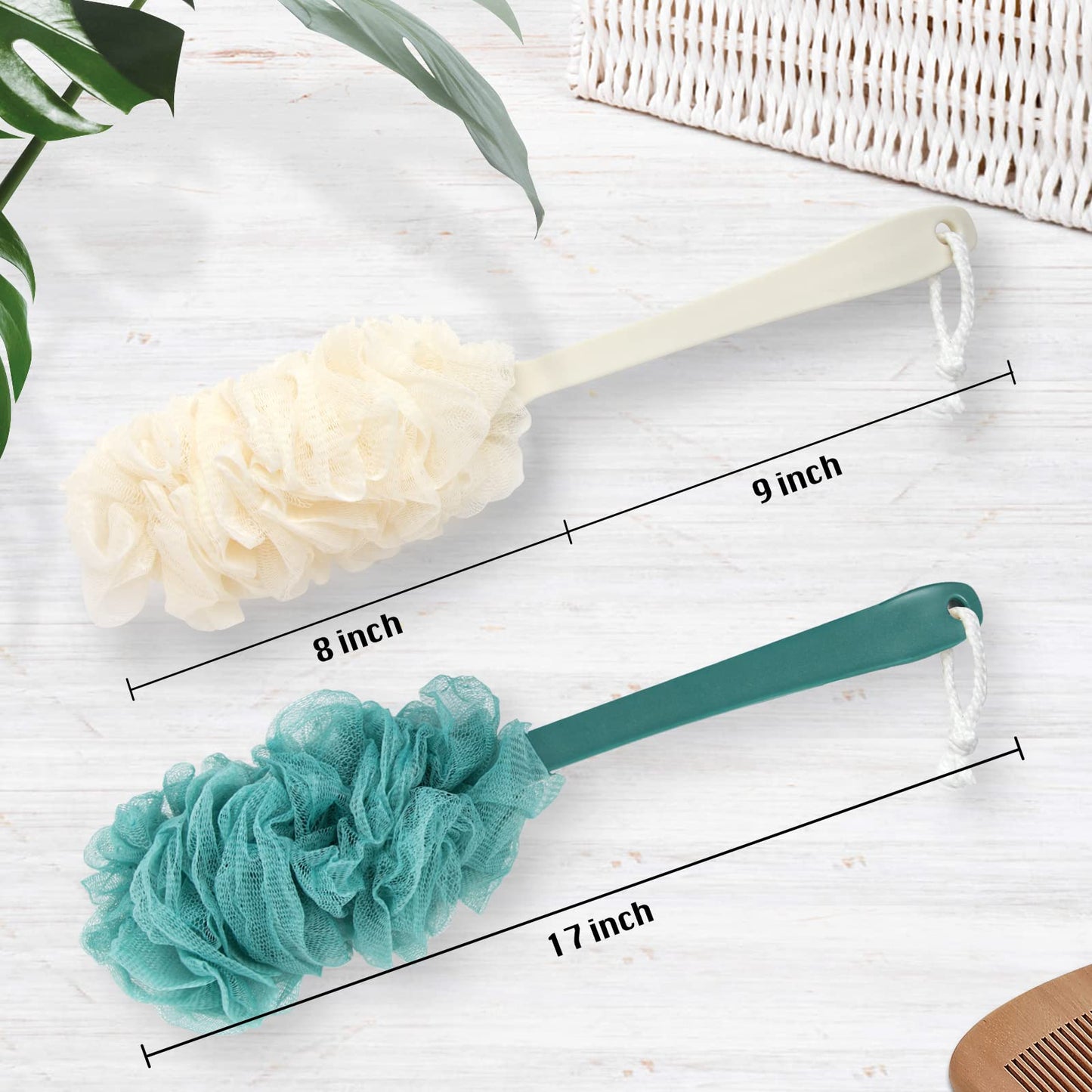 2Pack Back Scrubber for Shower?PIPUHA Loofah Sponge Shower Brush Using Body Exfoliating with Long Handle, Loofah on a Stick for Men Women, Bathing