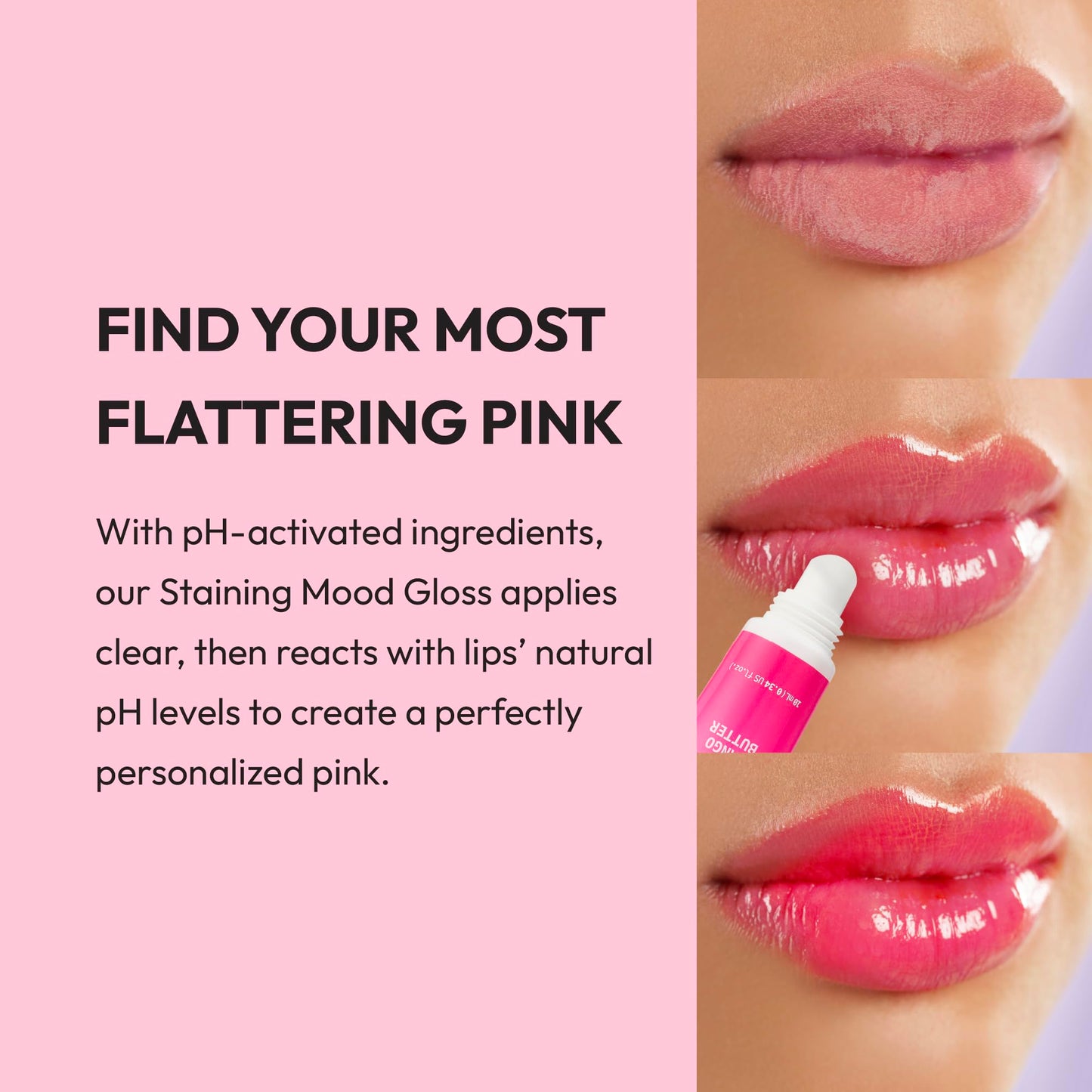 Ruby Kisses pH Lip Gloss, Intense Pink Tinted Lip Balm Stain, Mood Color Changing Lipstick with Mango Butter for Long-Lasting Hydration, Lightweight