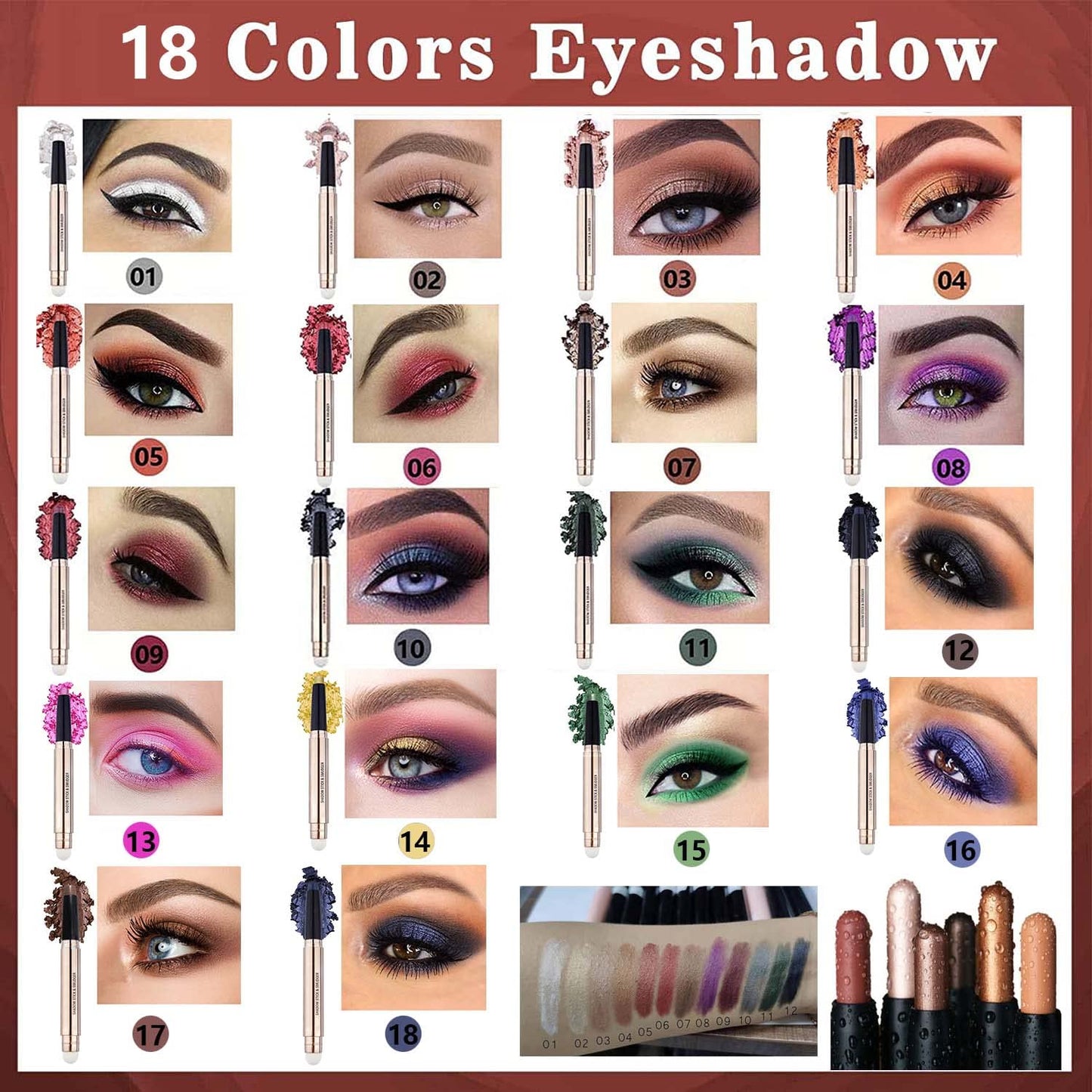 Daeuwiutr 2 in 1 Cocoa Brown Eyeshadow Sticks and Sponge Makeup Brush Silky Cream Glitter Eyeshadow Pencil Crayon Long Lasting Waterproof Eye shadow