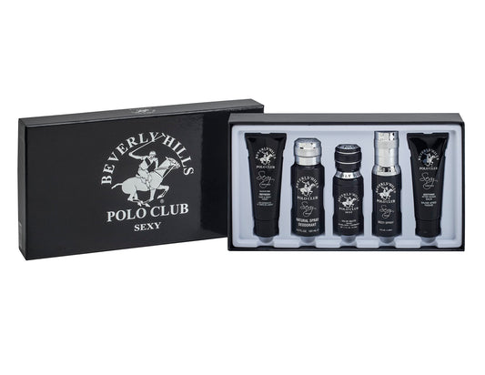 Beverly Hills Polo Club BHPC Sexy Men's 5-Piece Grooming Gift Set - Refreshing Lemon Scent Cologne, Body Spray, After Shave, Hair & Body Wash