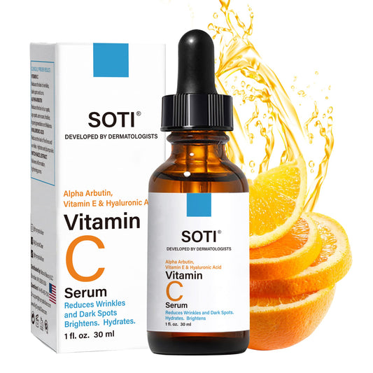 Vitamin C Face Serum with Hyaluronic Acid, Alpha Arbutin and Vitamin E, Anti Aging for Dark Spots, Wrinkles & Acne, Brightens Skin Tone, Restores