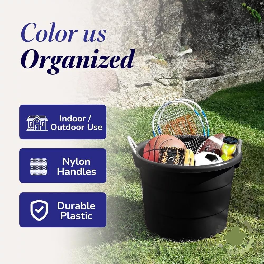 HOANK Storage Tub w/Rope Handles, 19 Gal, Black