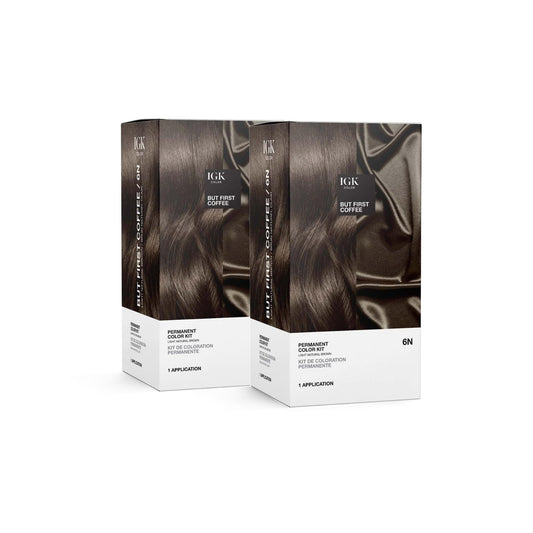 IGK Permanent Hair Color Kit | 6N But First Coffee - Light Natural Brown | 100% Gray Color Coverage + Strengthen + Shine | Ammonia Free Beauty & Personal Care IGK