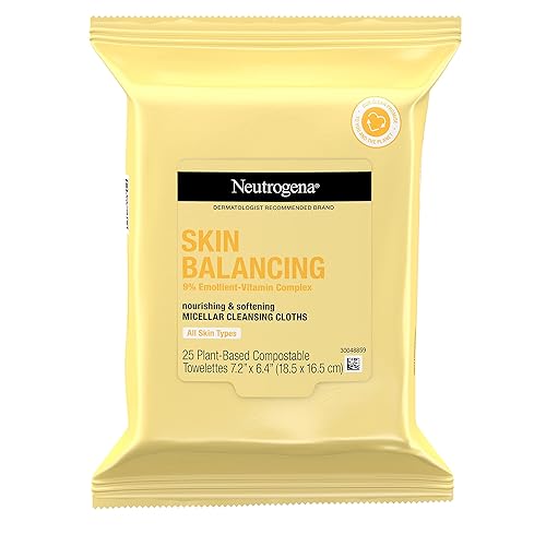 Neutrogena Skin Balancing Micellar Cleansing Cloths Makeup Remover Nourishing Wipes with 100% Plant-Based Fibers, Vitamin E & Pro-Vitamin B5