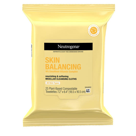 Neutrogena Skin Balancing Micellar Cleansing Cloths Makeup Remover Nourishing Wipes with 100% Plant-Based Fibers, Vitamin E & Pro-Vitamin B5