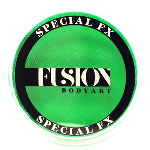 Fusion Body Art and FX Pro Special Effects Paint | Neon Green (32gm), Professional Quality Water Activated Special FX Paint Supplies Single Color Cake