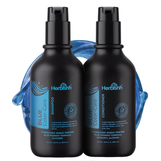 Herbishh Blue Shampoo & Conditioner Set (16.9 fl oz Each), Neutralizes Brassy & Orange Tones, Shampoo & Conditioner Duo for Brunette, Color Treated Beauty & Personal Care Herbishh