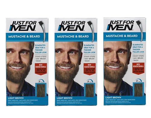 Just For Men Brush-In Color Gel, Mustache And Beard, Light Brown M-25, 1 Kit, (Pack Of 3)