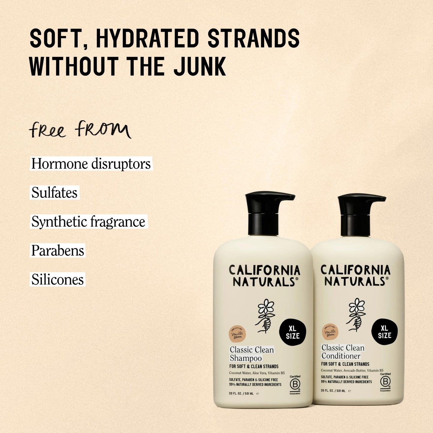 California Naturals Classic Clean Vanilla Bloom Shampoo & Conditioner Set, Natural, Vegan, Cruelty, Silicone, Paraben, and Sulfate Free Shampoo, All